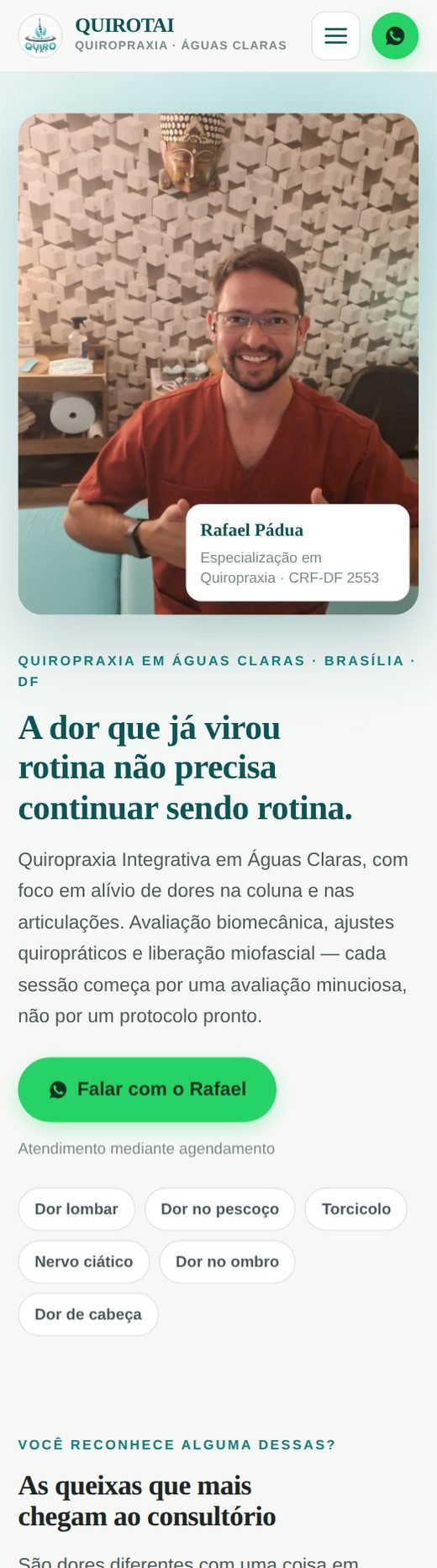 Prévia no celular do site de um consultório de quiropraxia em Águas Claras