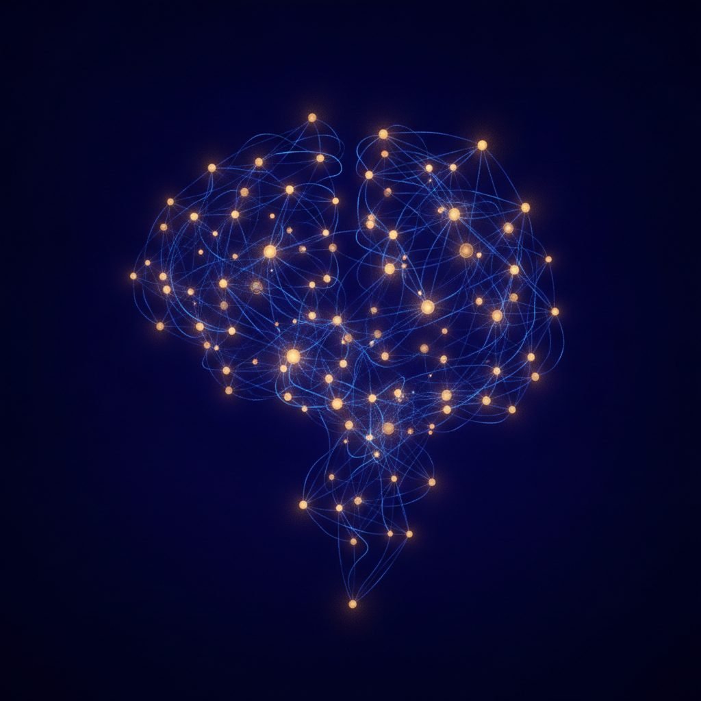 Rede neural luminosa — stack de IA para produtos digitais