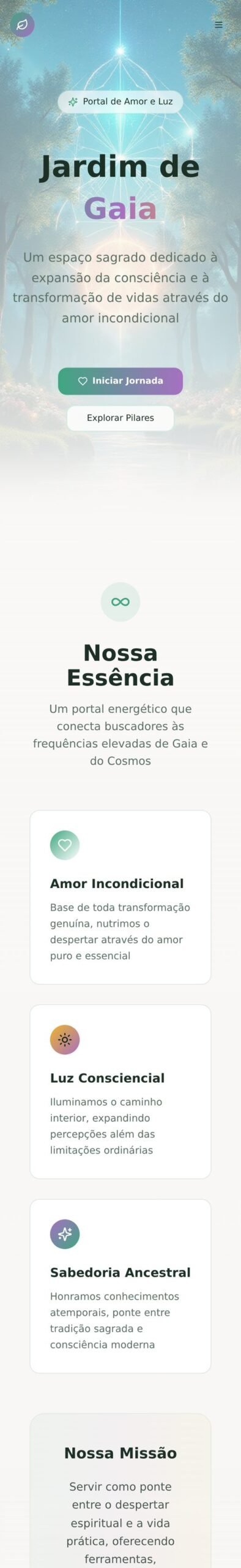 Prévia no celular do site de um espaço de terapias e vivências
